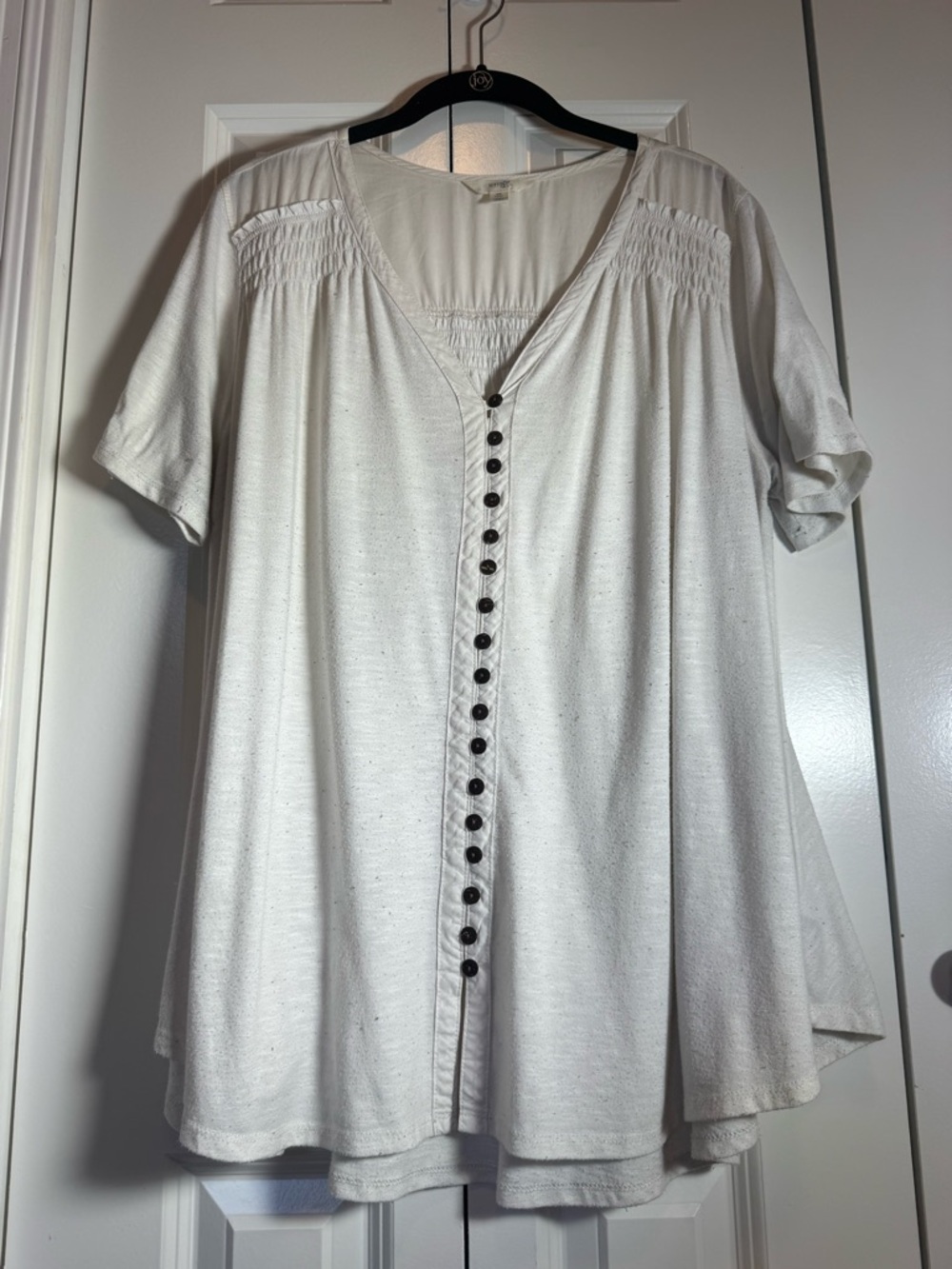 Terra & Sky 0X Off White Button Front Flowy Top Short Sleeve